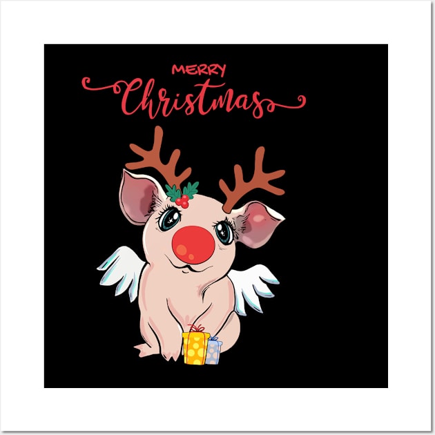 christmas sweater pig and reindeer Wall Art by Collagedream